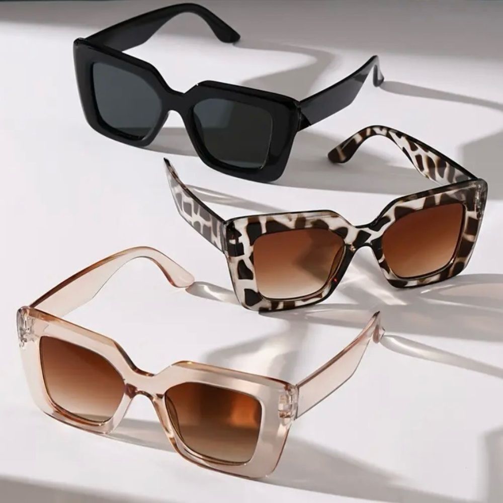 Large Rectangle Cat Eye Sunglasses 3 Piece Set